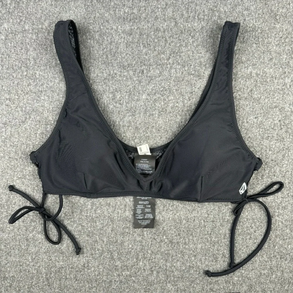 Volcom Womens Simply Solid V-Neck Side Tie Bikini Top Black Size Medium O1032001